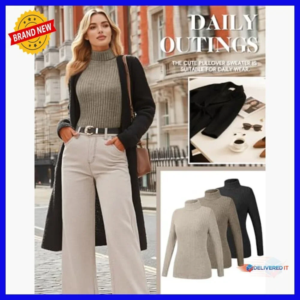 Slim Fit Turtleneck Sweater 3 Pack Lightweight Pullover Long Sleeve Tops